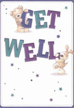 Brimming with warmth and joy, this get well card's playful illustration brings a touch of light-hearted charm to Kenton's caring community. Two beloved companions adorn the card: a cheerful bear, with delightfully soft-looking fur, and a lively puppy, both beaming as they cradle and support the bold, coloured letters spelling out 'Get Well.' The text's indigo and teal shades stand in vivid contrast against a creamy-white backdrop, while scattered stars in cool blues and purples add an uplifting, magical atmosphere. The composition radiates comfort, recalling the gentle care that defines a well-crafted bouquet from local Kenton florists. Such attention to detail suggests the tender embrace of friends and neighbours from East Lane to Harrow, each element working together to assure the recipient that brighter days are near. From the bear's comforting presence to the puppy's joyful enthusiasm, this card offers a heartfelt message as soothing as a floral arrangement delivered right to their door.